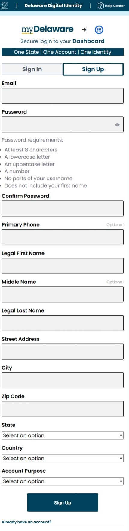 Image - my.delaware.gov Sign up